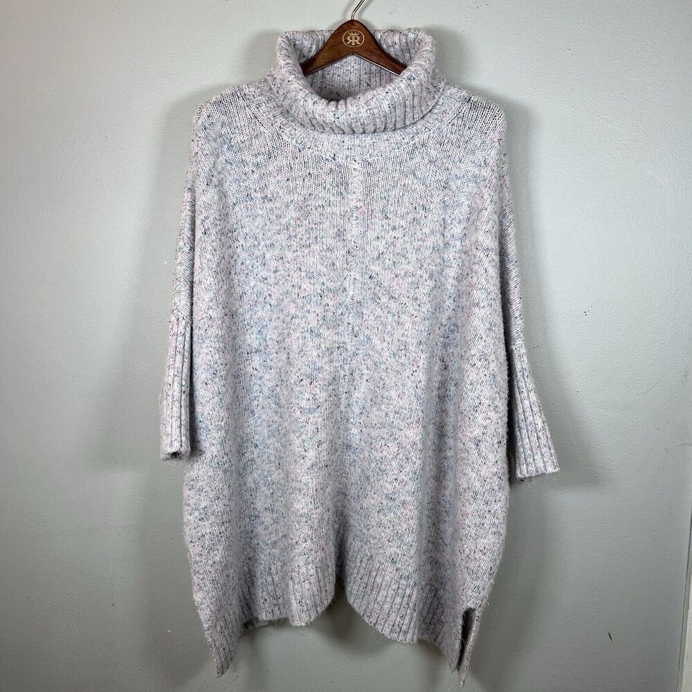 Loft Turtleneck Sweater Women’s Size 16/18 Gray Speckled Short Sleeve Oversized